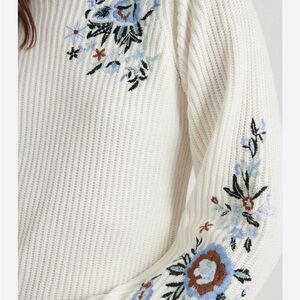 Lucky Brand Cream Floral Embroidered Sweater